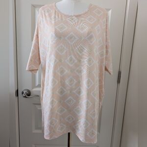 LULAROE Irma Tunic Top Geometric Print High Low Peach and White Size XL